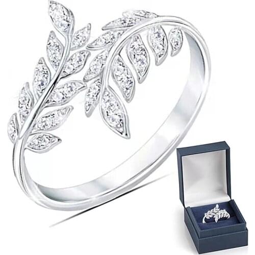 1PC Rhinestone Finger Ring Leaves Jewelry Fashion Luxury Band Ring For Party Wedding All Match Anniversary Gift Rotatable Ladies