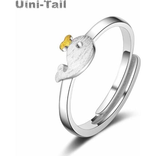Uini-Tail hot new 925 sterling silver sweet brushed small whale opening ring fashion tide flow two-color whale ring ED165