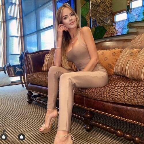 New Woman Bandage Jumpsuit Vintage Vestios Elegant High Waist Long Pants Halter Bandage Jumpsuit Nude Black High Quality Rayon