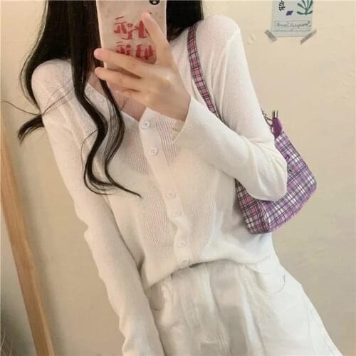 Autumn and Winter Korean cardigan V Neck Solid Color Long-Sleeve Cardigan Sweater Short Loose Full Sweater Knitted Jacket Women