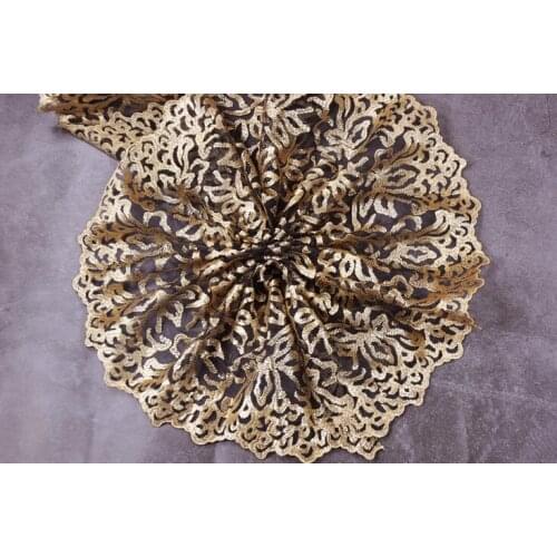 3 Meters 32cm Width Embroidery Lace Mesh High Quality Luxury Black with Gold Color Lace Fabrics Embroidered Lace Trim