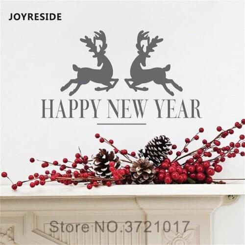 JOYRESIDE Christmas Party Wall Happy New Year Reindeer Decals Vinyl Sticker Home living Room Decoration Design Art Mural A1550