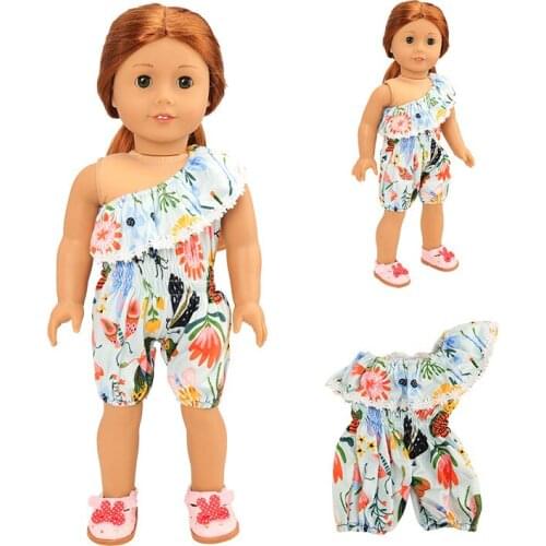 Doll Clothes Light Blue Print One Piece Fit For 18 Inch American&43CM Reborn New Born Baby Doll Girl`s Toy DIY Gift