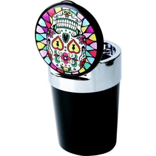LED Light Car Ashtray Interior Accessories Cigar Ash Tray Skull Rainbow Butterfly Printing Pattern Cigarette Holder Storage Cup