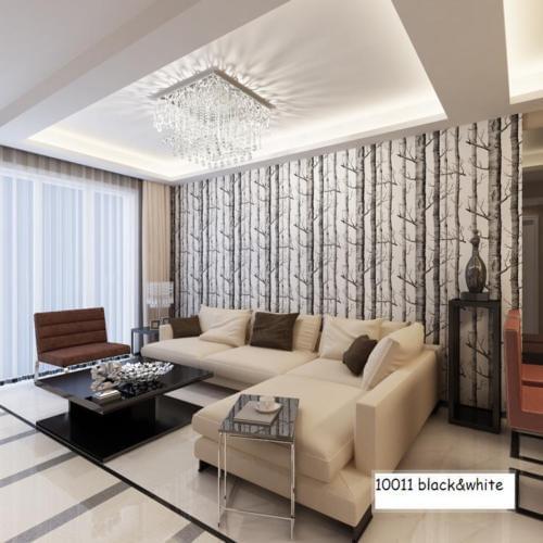 Q QIHANG 10m Modern Minimalist Tree Pattern Non-woven Wallpaper Roll Black&white 5.3m2