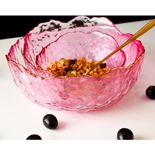 Family living room tea table dried fruit bowl glass salad bowl fruit bowl snack plate colored glass bowl three-piece set