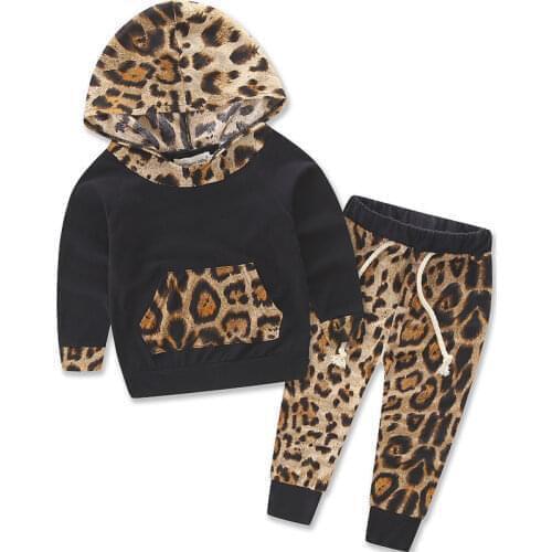 Leopard Baby Girls Clothes Newborn Infant Bebek Hooded Sweatshirt Tops+Pants 2pcs Outfits Tracksuit Kids Clothing Set