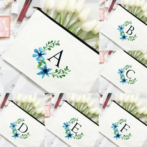 Alphabet Print Makeup Bag Travel Cosmetic Bag Flowers Canvas Storage Bag Causal Foldable Zipper Pouch Organizer Gift for Teacher