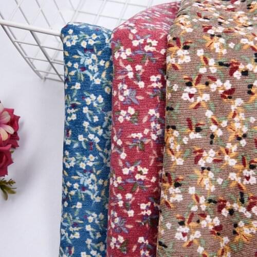 Plant printed corduroy fabric womens fashion casual dress DIY Polyester small floral pillow cloth Handmade sewing quilting