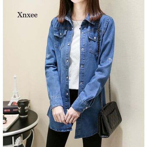 Spring and Autumn Womens Denim Jacket Korean Style Thin Student Base Denim Shirt Womens Cotton Single-Breasted Jacket Coat