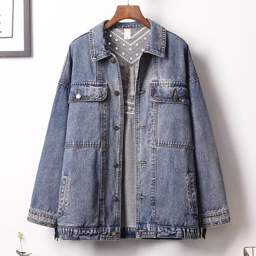 Plus Size Womens Autumn S-5XL BF Style Denim Jacket Female Retro Embroidery Loose Student Bat Sleeve Tassel Jacket e076