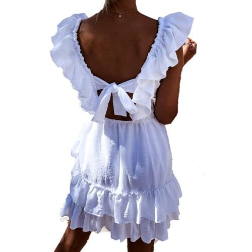 2021 Summer Women High Waist Pure Color Fashion Sexy Dating Daily Sweet Sleeveless Flower Pleats Halter Ruffles Dress