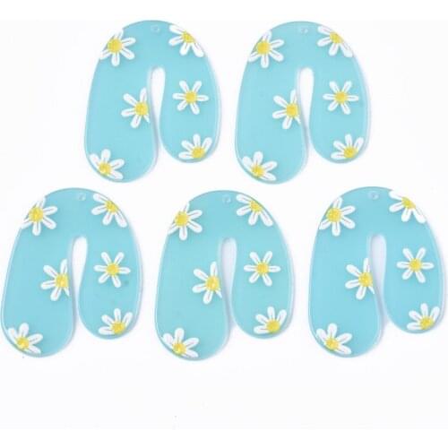 20pc Cellulose Acetate Resin/Acrylic Charm Pendant 3D Printed Daisy Flower Pattern For Dangle Earring Charms DIY Jewelry Finding