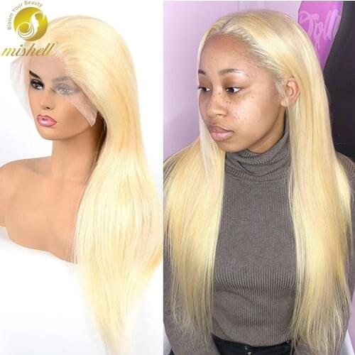 Mishell 613 Blonde 13x6 Lace Front Human Hair T Part Wigs Full Hd Frontal Pre Plucked Glueless Transparent Honey Straight Wig