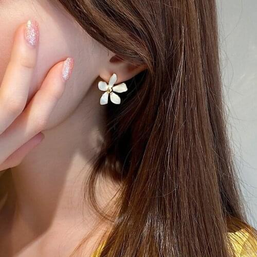 Besimpol Real 925 Sterling Silver Stud Earrings Simple Fresh Summer Drop-glazed Colored Flowers Earrings For Women Fine Jewelry