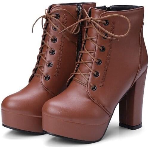 Big Size Ma'am Coarse heel Short boots Pure color Frenulum Fashion boot barrel High heel boots