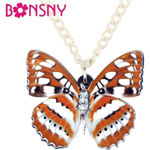 Bonsny Statement Acrylic Floral Spotted Butterfly Necklace Pendant Chain Choker Symmetry Insect Jewelry For Women Girls Bijoux