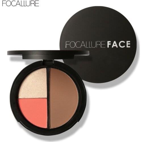 FOCALLURE Brand 3 Colors Shimmer Bronzers and Highlighters Powder Makeup Blusher iluminador Highlighter Palette Cosmetics