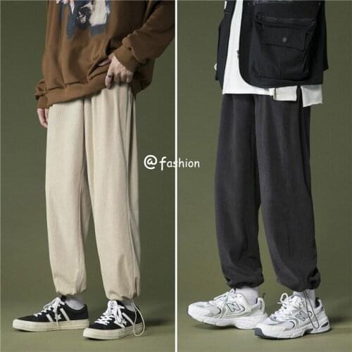 Mens Thick Velvet Trousers Male Fashion Autumn Winter Ankle Banded Pant Corduroy Pants Men Casual Loose Staight Wide Leg Pants