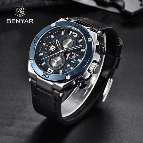 Benyar 2021 New Fashion Sporty Men' Quartz Wristwatches Top Brand 30m Waterproof Leather Business Wristwatches Relogio Masculino