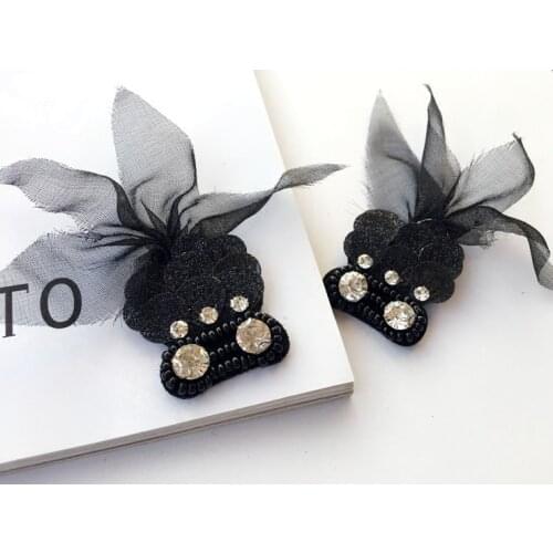 Black fish rhinestones bead brooch patches applique vintage crystal fabric sew on patch fashion clothing bags decoration patch