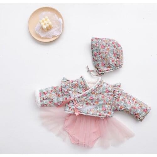Baby Autumn Winter Clothes Korean Long-sleeved Childrens Cotton-padded Coat Romper Set Kids Girls Princess Clothes Fashion Tops