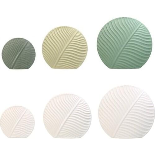 Nordic Ceramic Leaves Texture Vase Round Flat Leaf Flower Arrangement Container Desktop Flower Vase Home Decor