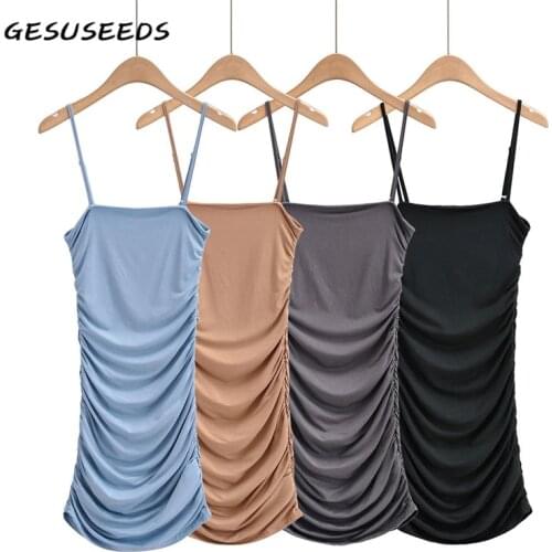 Summer Dress Sleeveless Sexy Dresses for Women 2021 Ruched Mini Dress Strapless Spaghetti Strap Dresses Slim Black Dress Blue