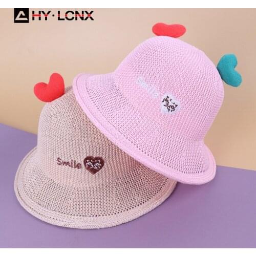 Summer New Style Children Love Decoration Fashion Fisherman Hat Boy Outdoor Travel Breathable Hat Girl Hollow Sun Bucket Hat