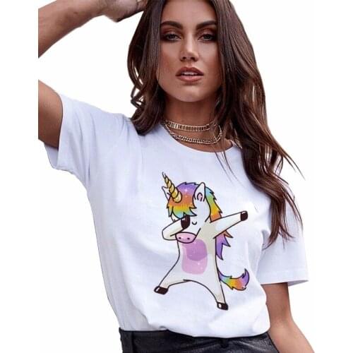 Summer korean style Aesthetic clothes Woman T-shirts Cute Women Cotton harajuku kawaii Christmas Unicornio Print tee shirt femme