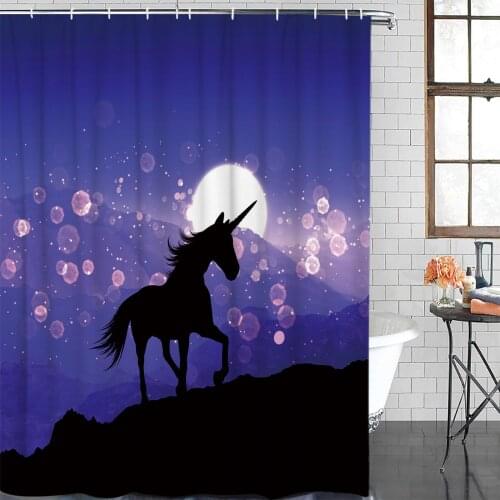 Moon Purple Cartoon Fantasy Shower Curtain Polyester Fabric Waterproof Shower Curtains Modern Bathroom Curtain