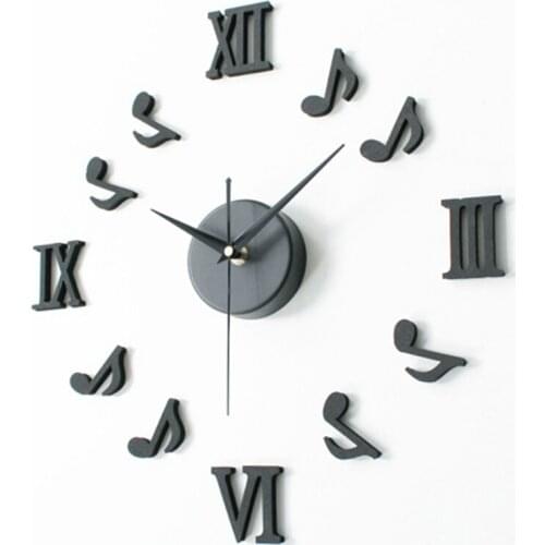 New Arrival musical note Design sticker EVA 30CM-60CM kitchen wall clock large decorative 3d diy wall clock big clock