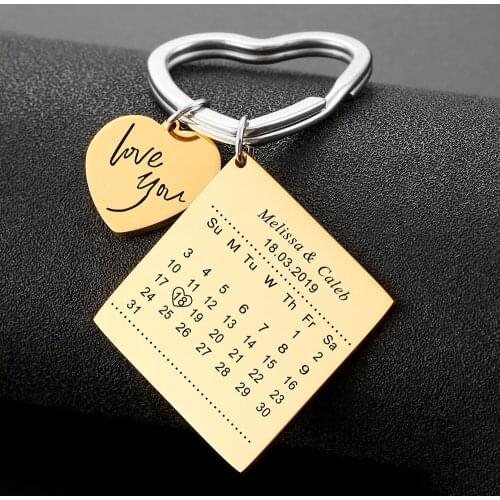 Personalized Name Date Keychain Custom Calendar Letter Key chain Key Pendant Chain Car Women Cute Purse Bag Charms Gift Ring