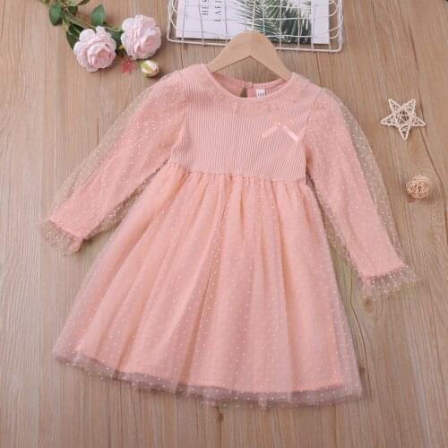 Girls Dress Spring Autumn Long-sleeve Polka Dot Printing Mesh Stitching Princess Dress New Sweet Birthday Party Children Dress