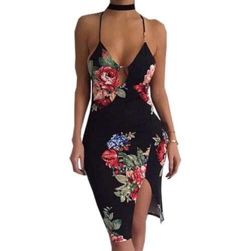 Dresses For Women 2021 AliExpress Explosions Hot European womens Printing Halter Back Dress Pencil Clothing Vestidos HJY748