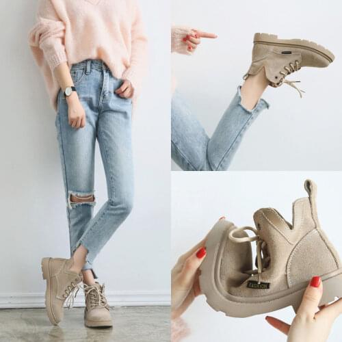 INS HOT Winter Boots Women Warm Plush Snow Boot Genuine Leather Rubber Platform Lace Up Punk Military Ladies Shoe Botas Mujer