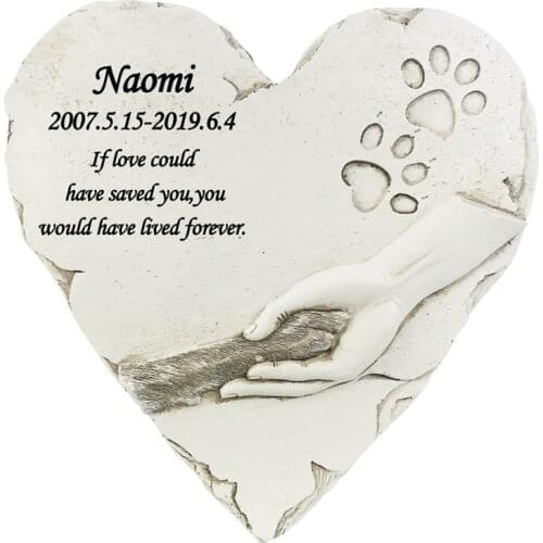 Pet Loss Gift Dog Cat Memorial Stones All Content is Customizable Heart Shaped Resin Stone For Garden Backyard Grave Markers