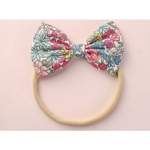 2019 Summer Bows Knot Nylon Headbands,Cute Flowers Prints Cotton Fabric Bowknot Nylon Head Band,Toddler Infants Hair Accessories