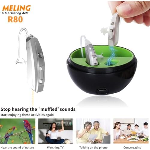 R80 Rechargeable Hearing Amplifier to Aid and Assist Hearing with Portable Charging Case, 8 Channels 16 Frequency Dropship