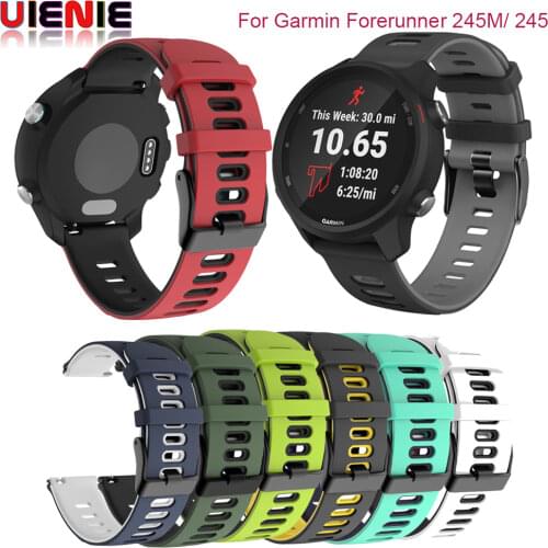 20mm Flat Head Two-color Silicone Strap For Garmin Forerunner 245M/245 Quick Release Easy fit Wristband Strap With Black Buckle