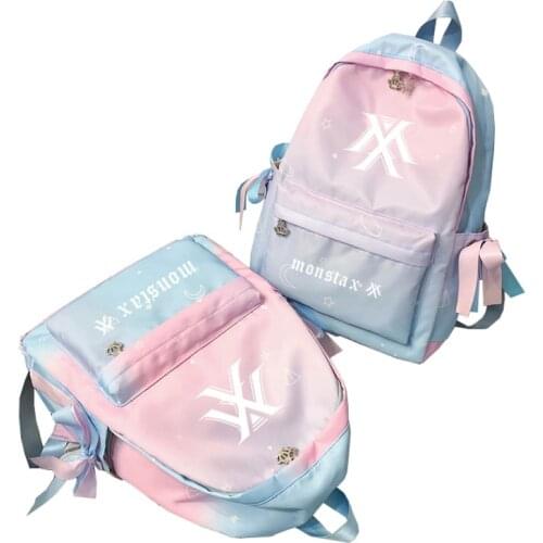 Korean Kpop MONSTA X Women Backpack Gradient Pink Bagpack Waterproof Laptop Backpack Canvas School Bags Nylon Travel Backpack