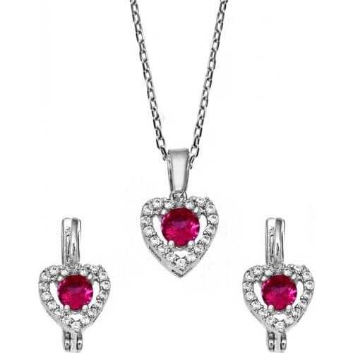 Argentum Concept-Heart-shaped Ruby Zircon Cubic Zirconia Silver S016802