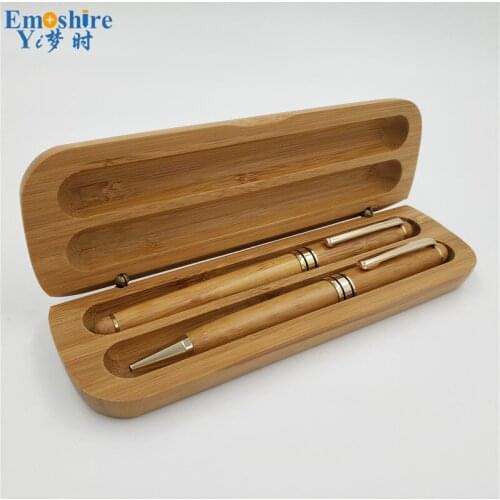 Best Quality Bamboo Double Ballpoint pen with Pencil Case Suit Boutique Bamboo Fountain Pen Box Weeding Gifts P187