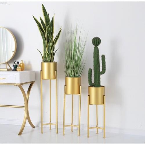 Nordic Indoor iron Gold Plant Pot Cafe Clothing Shop Display Flower Rack Gold Flower Pot Shelf Green Plant Pot Home Decoration