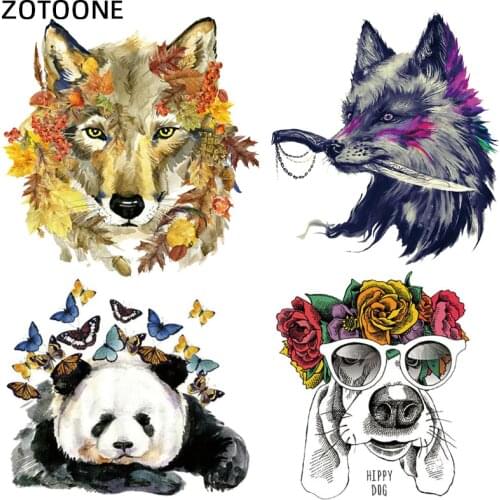 ZOTOONE Cute Animal Iron On Transfers for Clothing Wolf Panda Dog Patch Sticker DIY Kids Thermal Heat Transfer T-shirt Printed G
