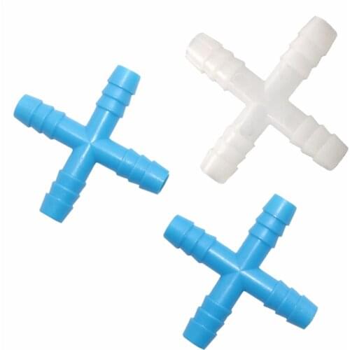 20pcs 8mm 4 way cross barb tee connector water splitter irrigation fitting for garden hose garden watering system greenhouse