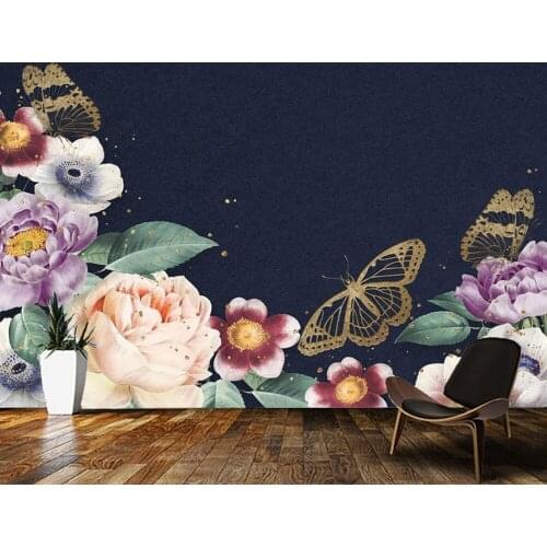 Papel de parede Vintage elegant flower and butterfly retro 3d wallpaper mural,living room tv wall bedroom wall papers home decor