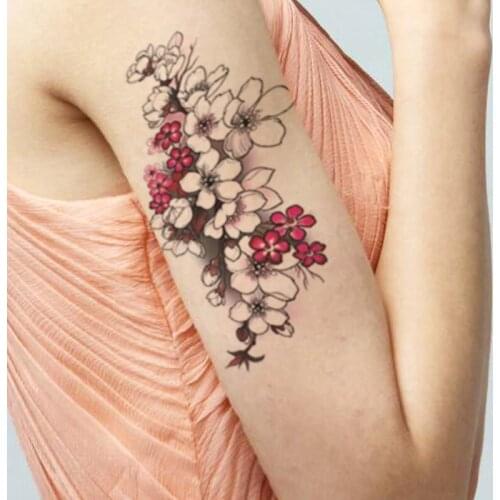 Waterproof Temporary Tattoo Sticker Watercolor Peach Blossom Leaves Design Fake Tattoos Flash Tatoos Arm Body Art for Women Men