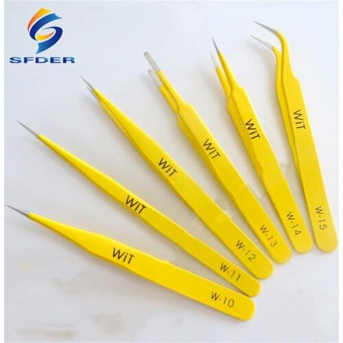 WIT Yellow Super Hard High Precision Tweezers Set Pointed Nose Curved Flat Head Tweezers For Repairing Clamping Tools