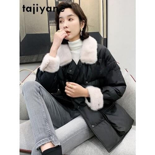 Tajiyane 2020 Leather Jacket Women White Duck Down Coat Woman Sheepskin Jackets Natural Mink Fur Long Coats Abrigo Mujer TN1327